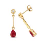 Ruby & Diamond Pear Drop Earrings, 9k Gold