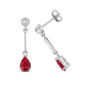 Ruby & Diamond Pear Drop Earrings, 9k White Gold