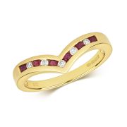 Ruby & Diamond Wishbone Ring 0.28ct, 9k Gold