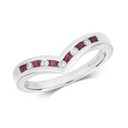 Ruby & Diamond Wishbone Ring 0.28ct, 9k White Gold