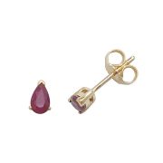 Ruby Pear Stud Earrings Claw Set 5x3mm, 9k Gold