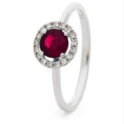 Ruby Ring With Diamond Halo 0.75ct, 18k White Gold