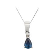 Sapphire & Diamond Drop Pendant Necklace, 9k White Gold
