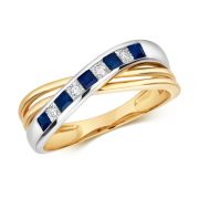 Sapphire & Diamond Half Eternity Cross-Over Ring 0.39ct. 9k Gold