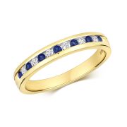 Sapphire & Diamond Half Eternity Ring 0.34ct, 9k Gold