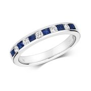 Sapphire & Diamond Half Eternity Ring 0.59ct, 9k White Gold