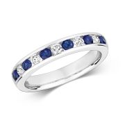 Sapphire & Diamond Half Eternity Ring 0.66ct, 9k White Gold