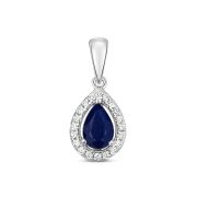 Sapphire & Diamond Halo Pear Drop Pendant, 9k White Gold