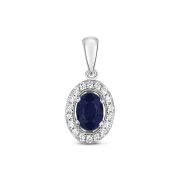 Sapphire & Diamond Oval Drop Pendant, 9k White Gold