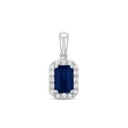 Sapphire & Diamond Emerald Cut Pendant, 9k White Gold