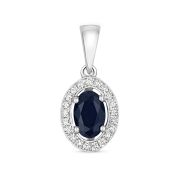 Sapphire & Diamond Oval Drop Pendant, 9k White Gold