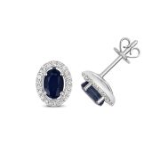 Sapphire & Diamond Oval Halo Earrings, 9k White Gold