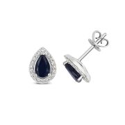 Sapphire & Diamond Pear Cut Earrings, 9k White Gold
