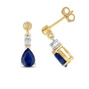 Sapphire & Diamond Pear Drop Earrings, 9k Gold