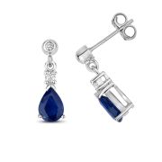 Sapphire & Diamond Pear Drop Earrings, 9k White Gold