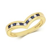 Sapphire & Diamond Wishbone Ring 0.28ct, 9k Gold