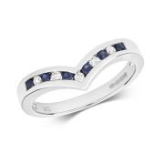 Sapphire & Diamond Wishbone Ring 0.28ct, 9k White Gold