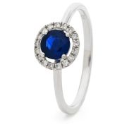 Sapphire Ring With Diamond Halo 0.75ct, 18k White Gold