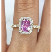 Pink Sapphire & Diamond Halo Ring 1.72ct. 18k Gold