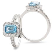 Aquamarine & Diamond Ring 1.28ct, 18k White Gold