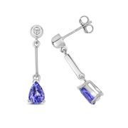 Tanzanite & Diamond Pear Drop Earrings, 9k White Gold