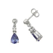 Tanzanite & Diamond Pear Drop Earrings, 9k White Gold