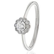 Diamond Engagement Ring With Milgrain 0.30ct, 18k White Gold