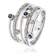 Diamond & Sapphire Dress Ring 0.40ct, 18k White Gold