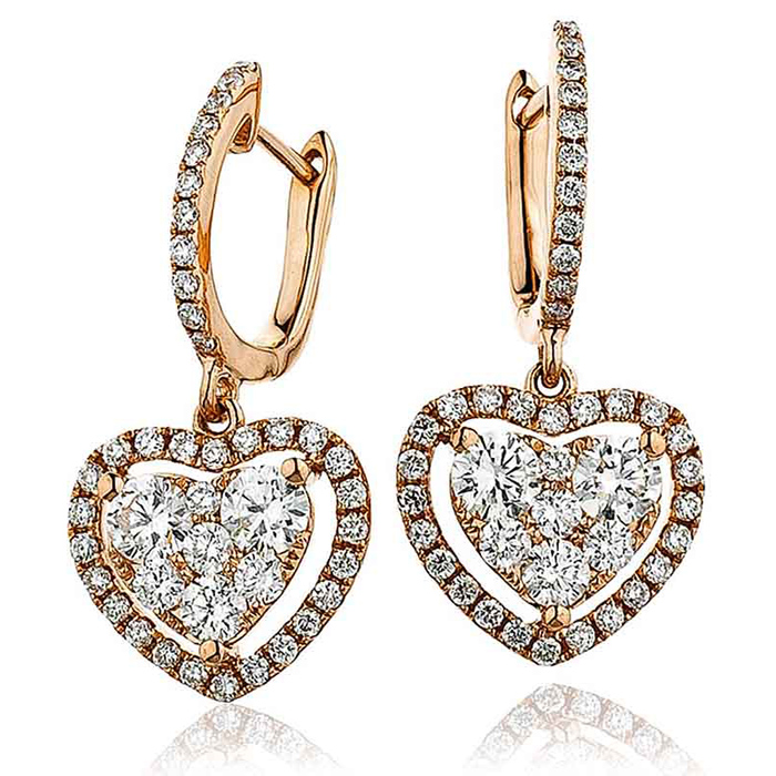Diamond Heart Drop Earrings 1 40ct 18k Rose Gold