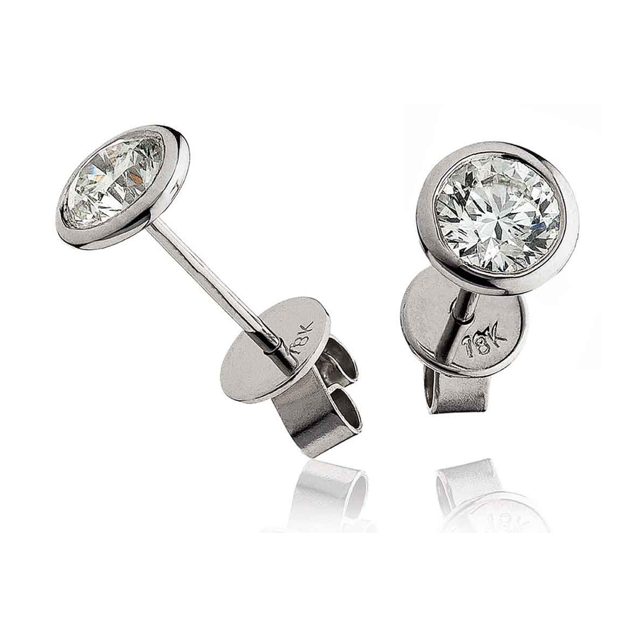 Diamond Stud Earrings Bezel Set 0.30ct set in Solid 18k White Gold