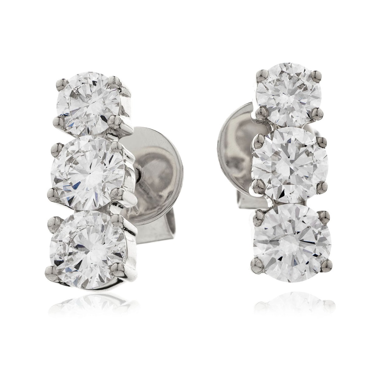 Three stone diamond stud earrings store