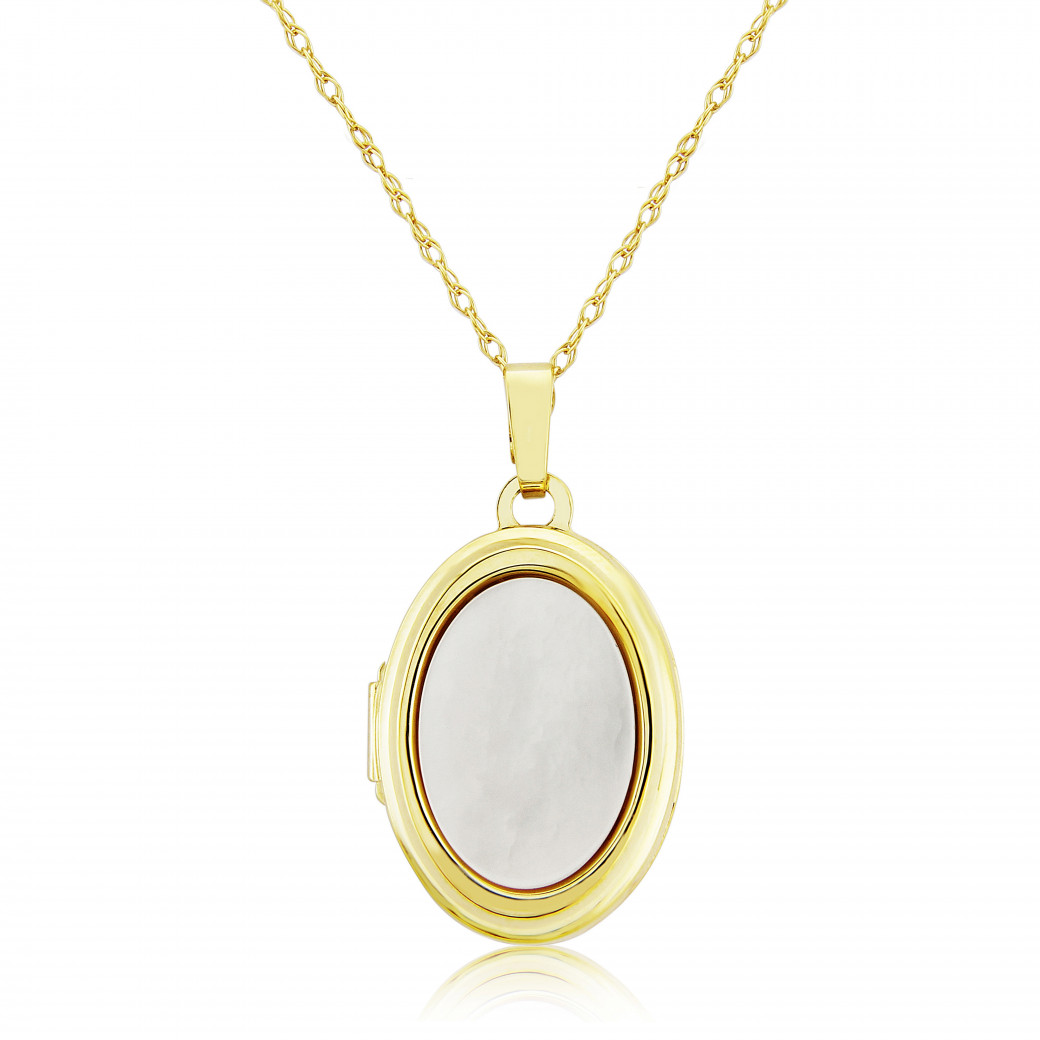 Mark Milton Gold Oval Locket Necklace with Mother of Pearl