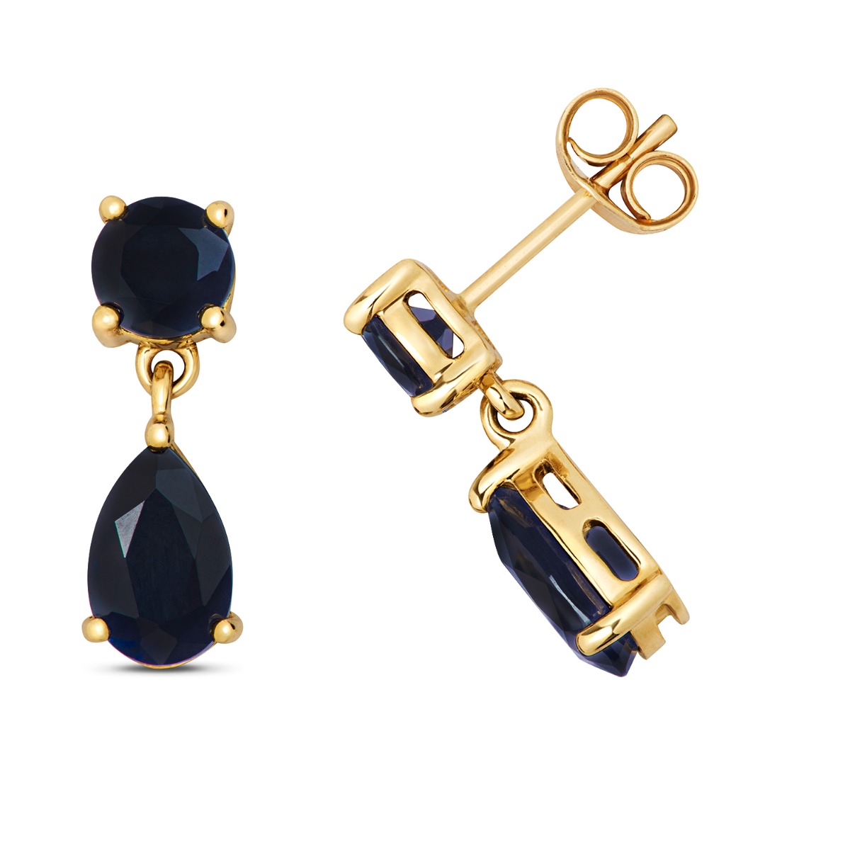 Natural Dark Sapphire Drop Earrings 2.85ct. 9k Gold