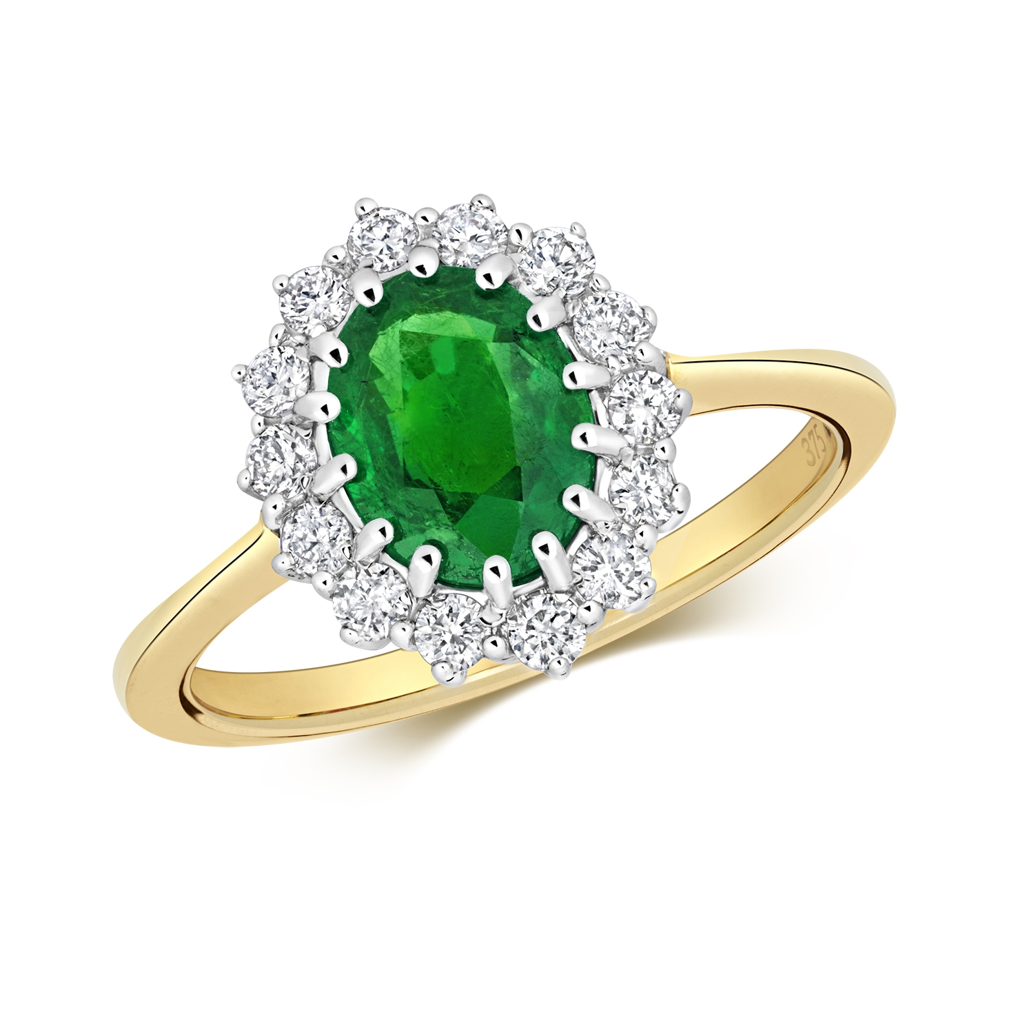 Emerald ring surrounded by diamonds best sale