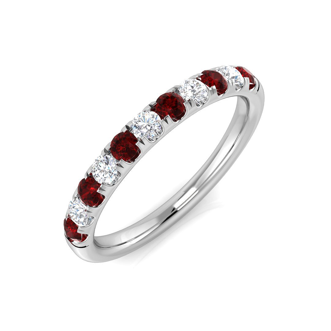 Ruby Diamond Half Eternity Ring 0.46ct. 9k White Gold