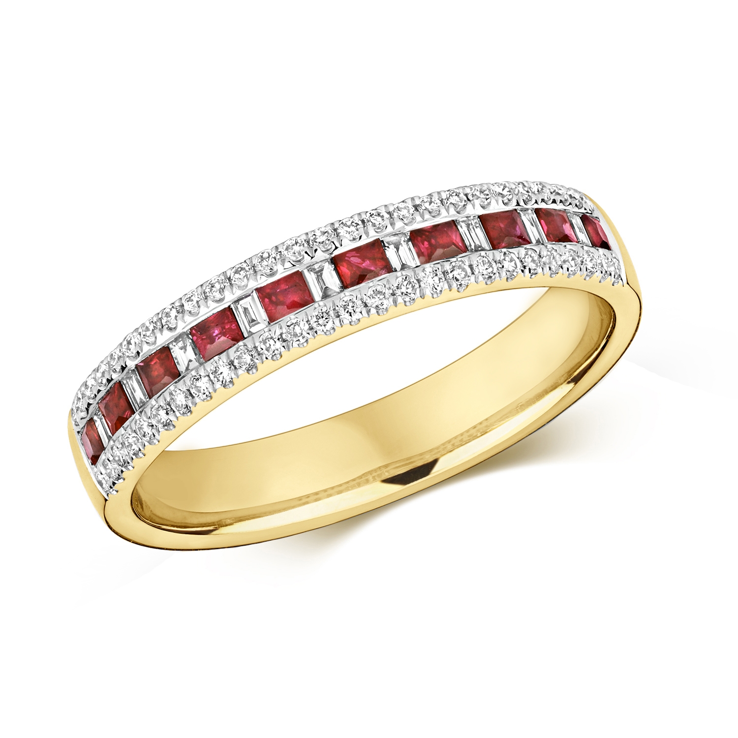 Ruby Diamond Half Eternity Ring 0.44ct 9k Gold