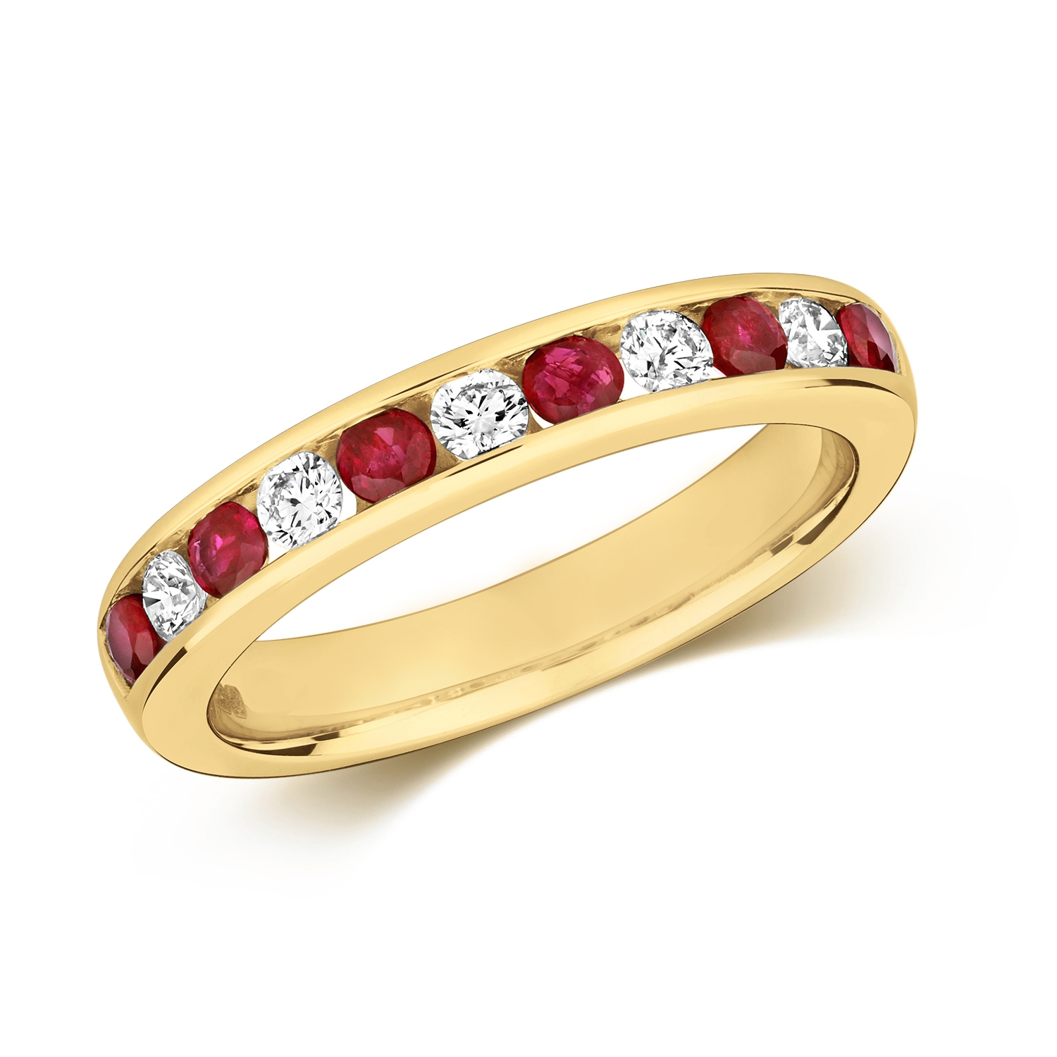 Ruby & Diamond Half Eternity Ring 0.56ct, 9k Gold