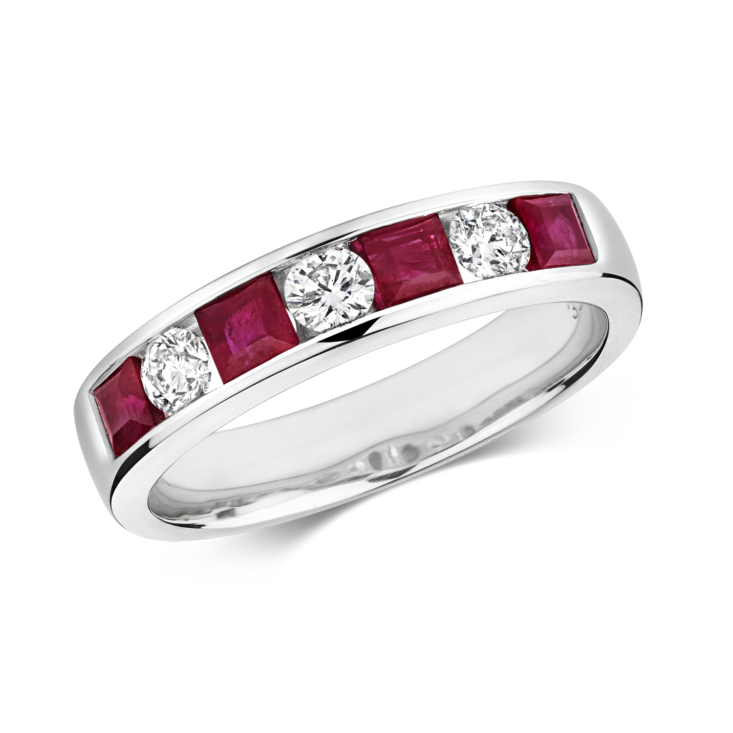Ruby & Diamond Half Eternity Ring 1.19ct, 9k White Gold