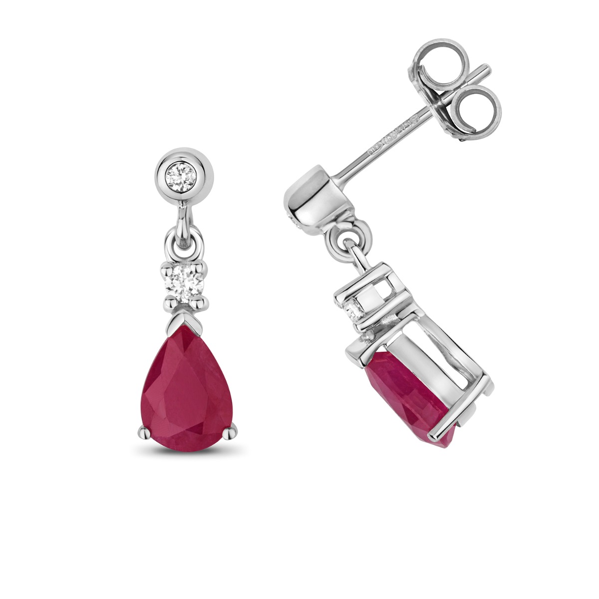 Ruby Diamond Pear Drop Earrings 9k White Gold