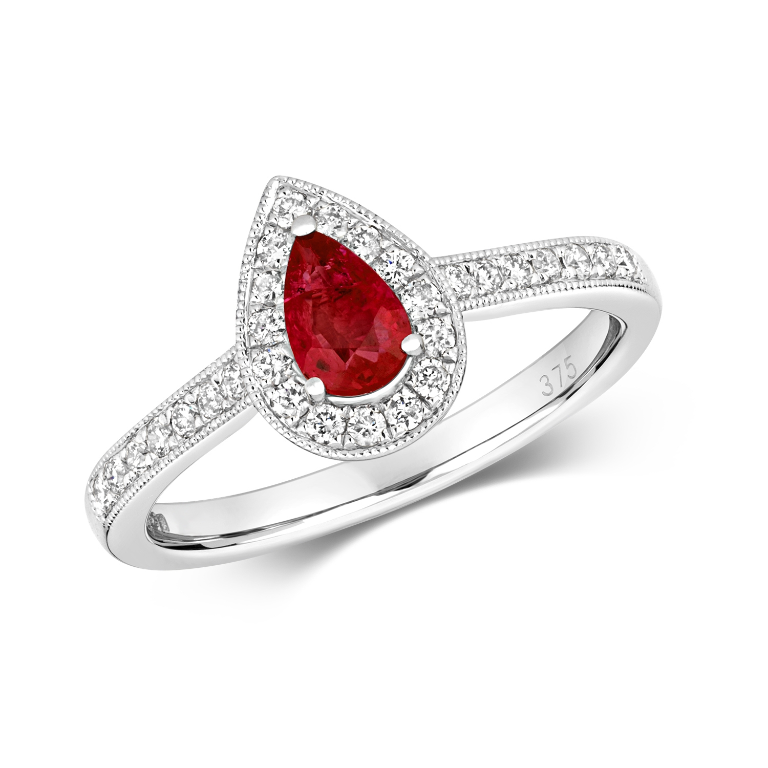 Ruby Diamond Pear Shape Ring 9k White Gold