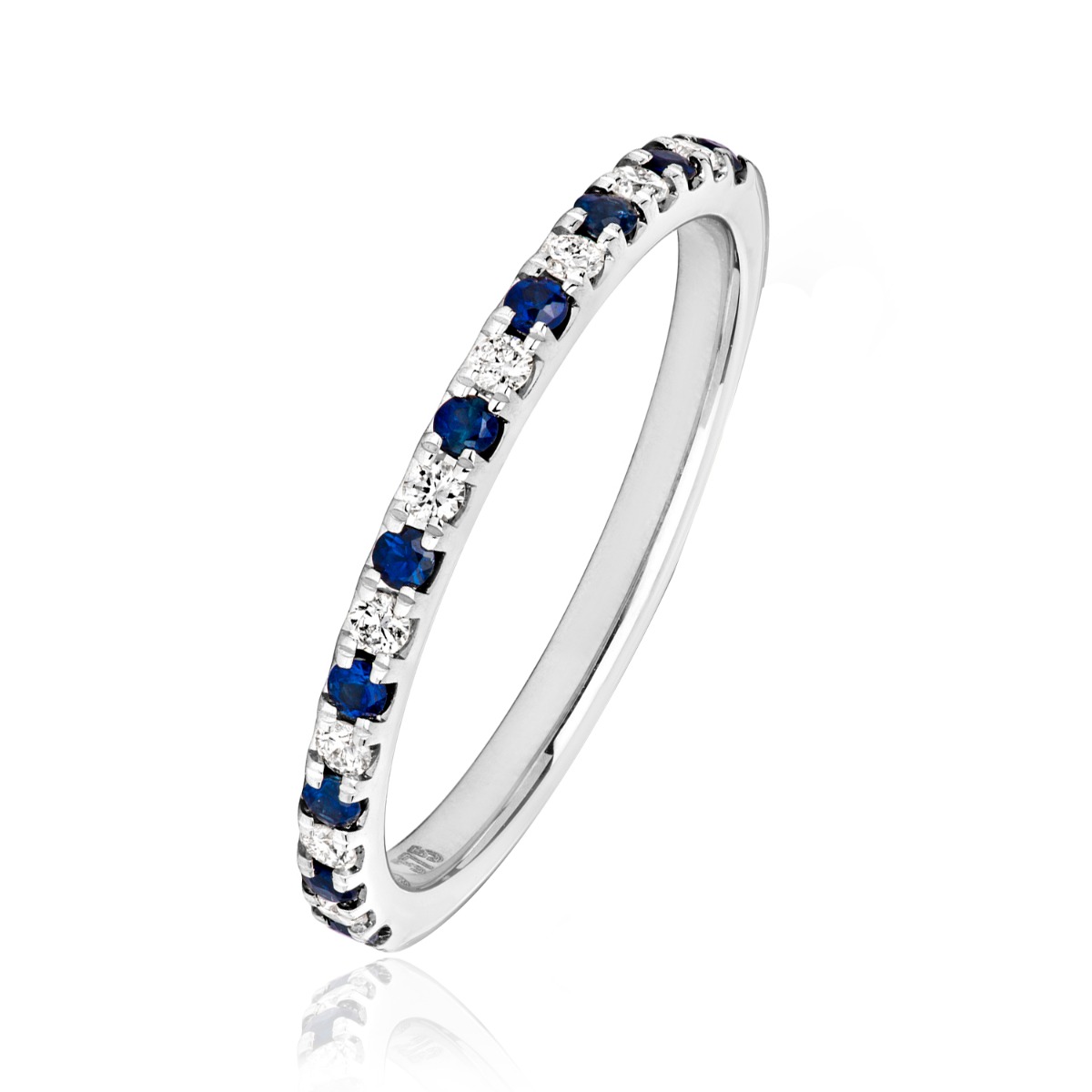 Sapphire Diamond Half Eternity Ring 0.30ct 9k White Gold