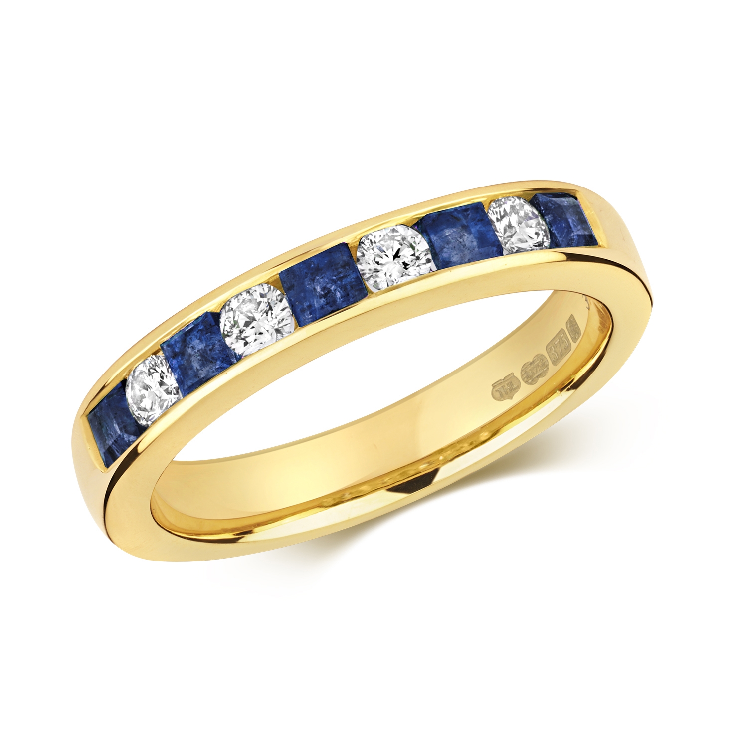 Sapphire & Diamond Half Eternity Ring 0.85ct, 9k Gold