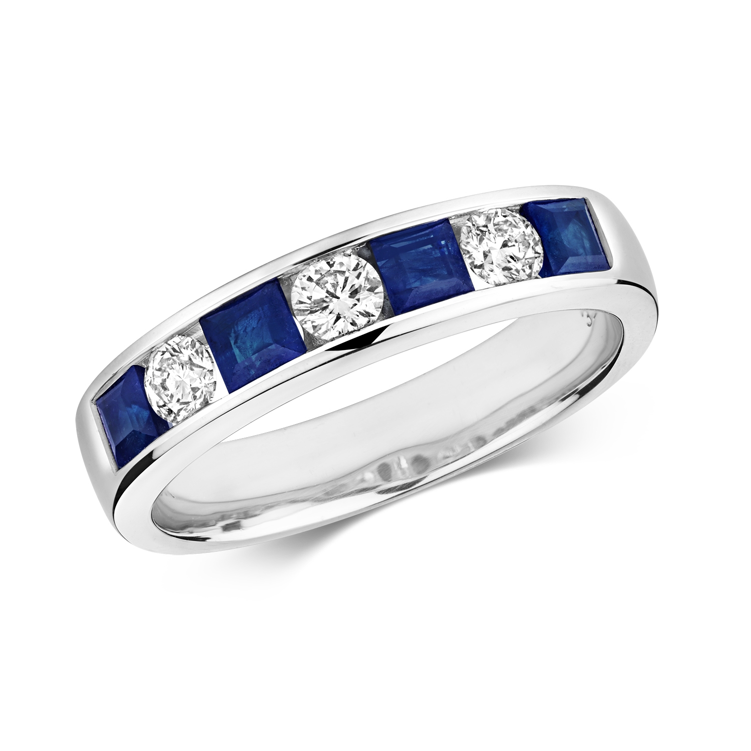Sapphire & Diamond Half Eternity Ring 1.18ct, 9k White Gold