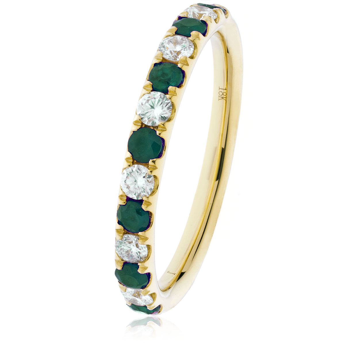 Emerald & Diamond Half Eternity Ring 0.60ct, 18k Gold Emerald Rings