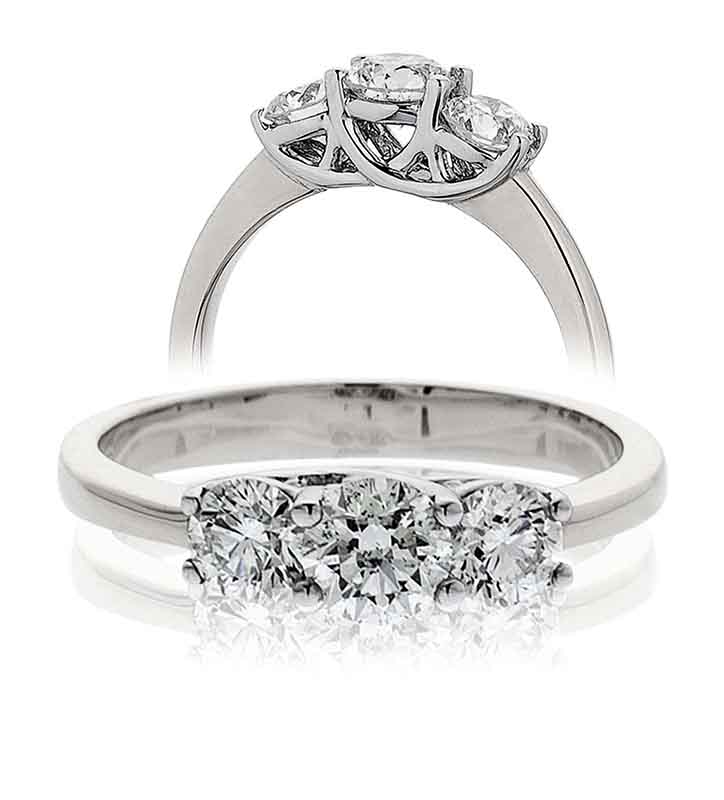 Diamond Three Stone Trilogy Ring 0.75ct in Platinum