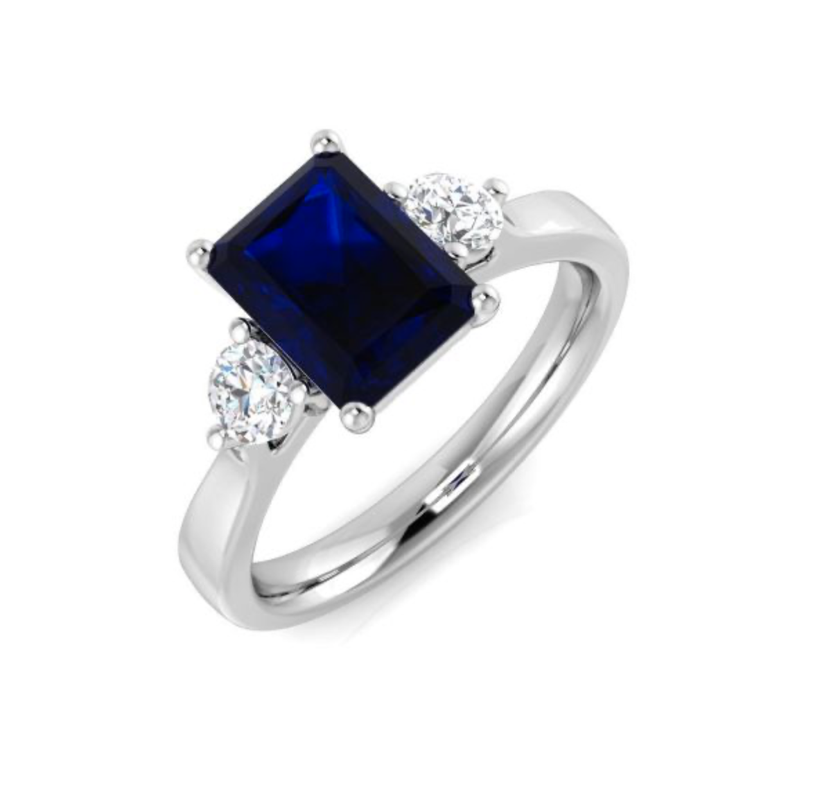 Lab grown sapphire ring with even blue tone and high clarity