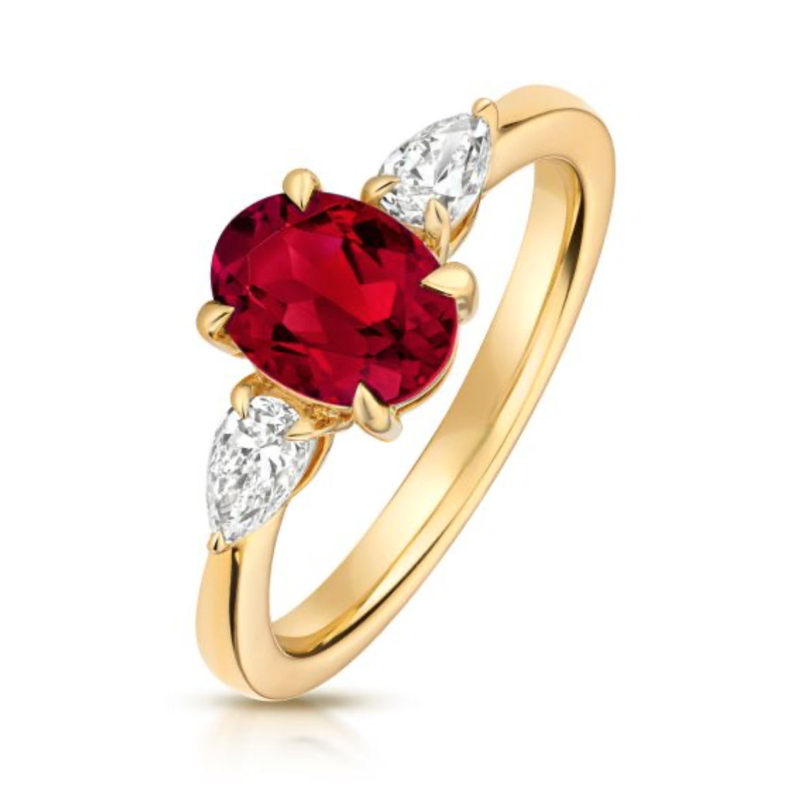 Ruby halo ring with diamonds in gold setting