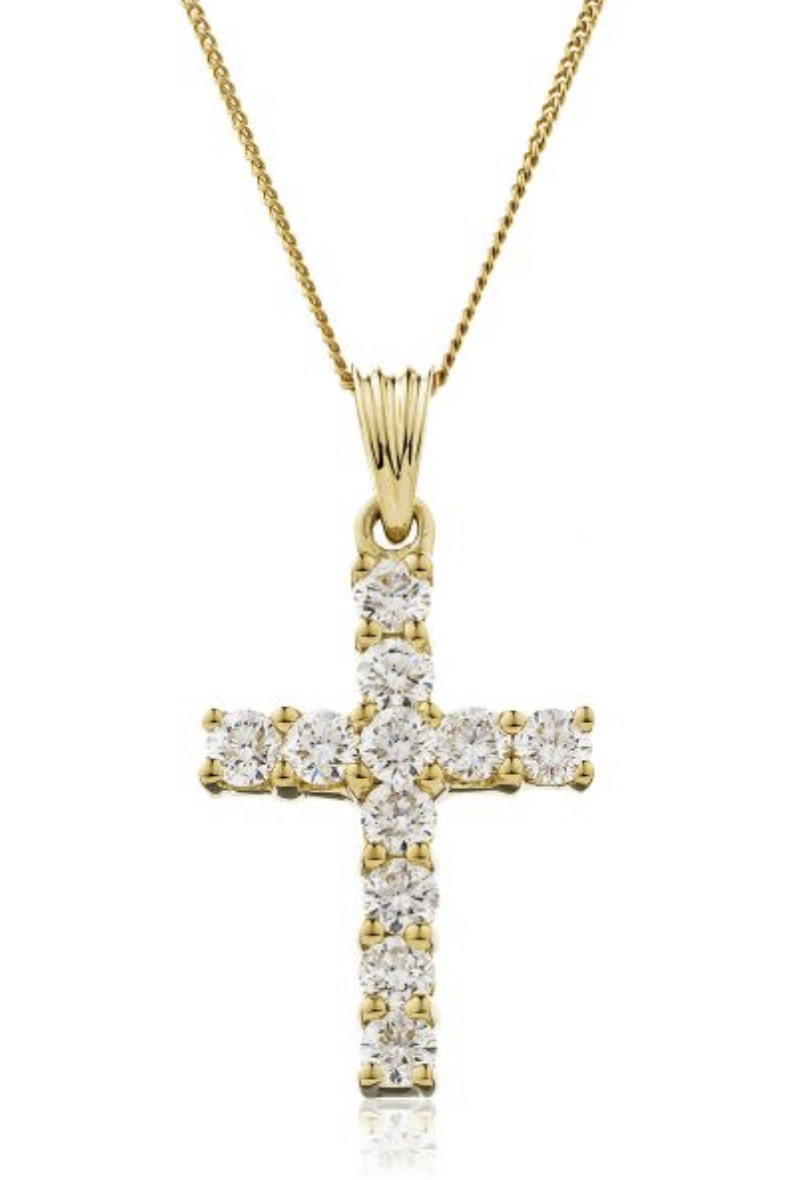 Claw set diamond cross pendant in 18k gold